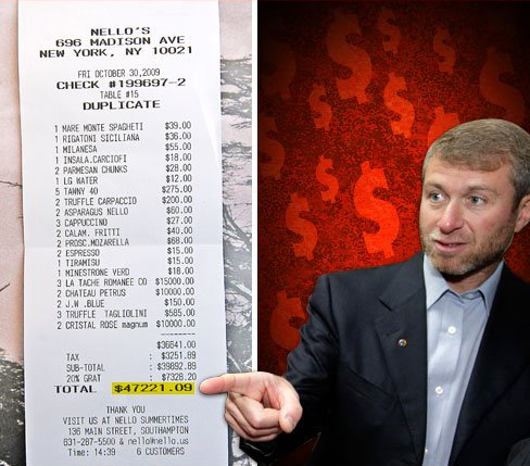 Pranzo da 52.000 dollari per Roman Abramovich 