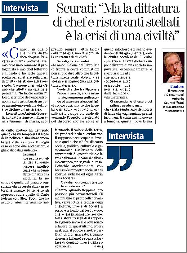Intervista, Antonio Scurati, dittatura chef 