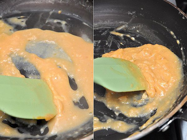 Mescolata con coaguli e fine mescolata uova strapazzate, mescolare
