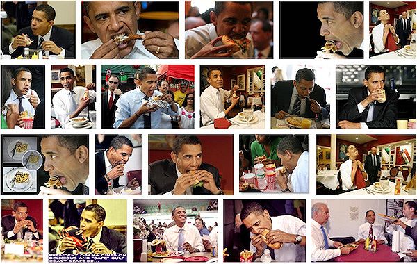 obama, mangia, hamburger,