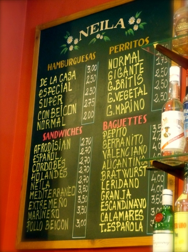 Il menù di un tapas bar