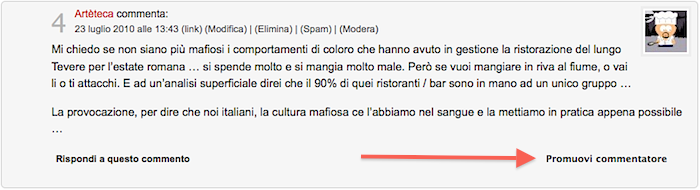 Il link "Promuovi questo commentatore"