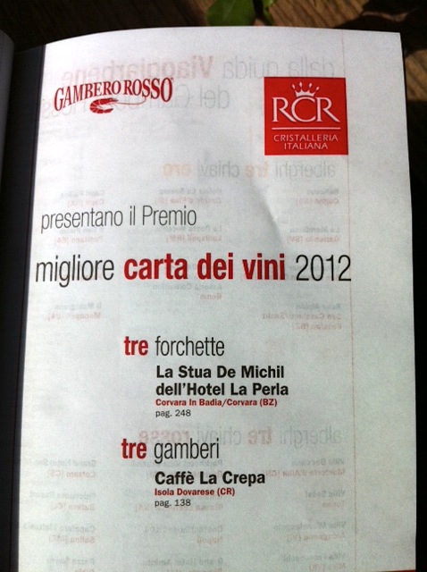 La carta dei vini 2012