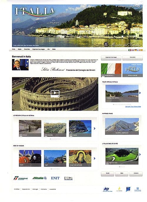 La homepage del nuovo portale Italia.it, finanziato con 10 milioni di euro dal Ministero del Turismo e dal Ministero della Funzione Pubblica