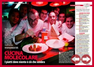 L'articolo del settimanale Oggi sulla gastronomia molecolare e su Massimo Bottura