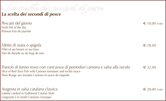 Il menù del ristorrante La Scogliera di Porto Massimo