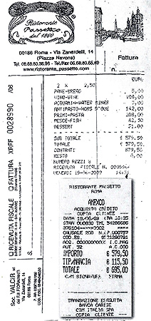 Scontrino e ricevuta fiscale del Passetto