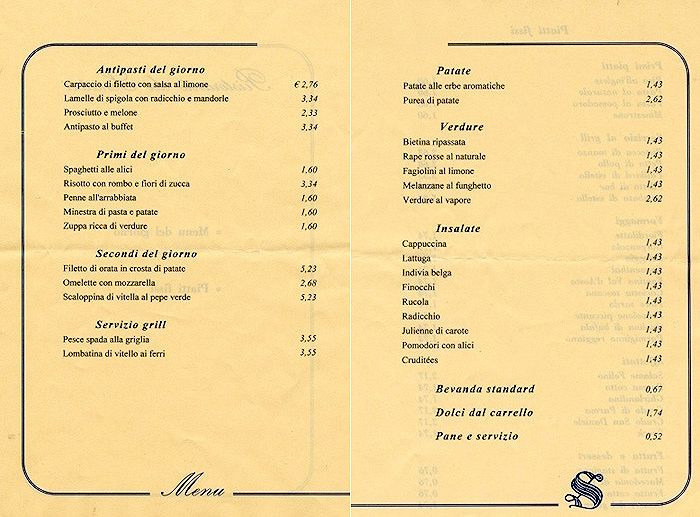 Il menù del ristorante del Parlamento