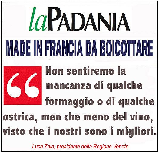 Luca Zaia vuole boicottare i prodotti francesi