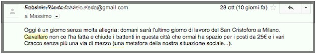 L'email inviata a Massimo Bernardi