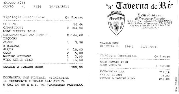 Dettaglio del conto e ricevuta fiscale