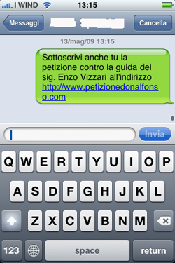 l'sms che circolerebbe tra i cuochi italiani per sostenere la petizione pro Don Alfonso